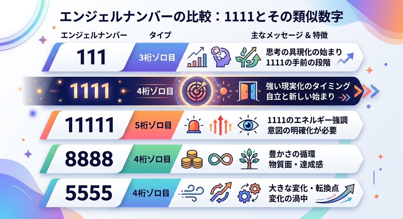 111や1111など主要なエンジェルナンバーの意味と特徴