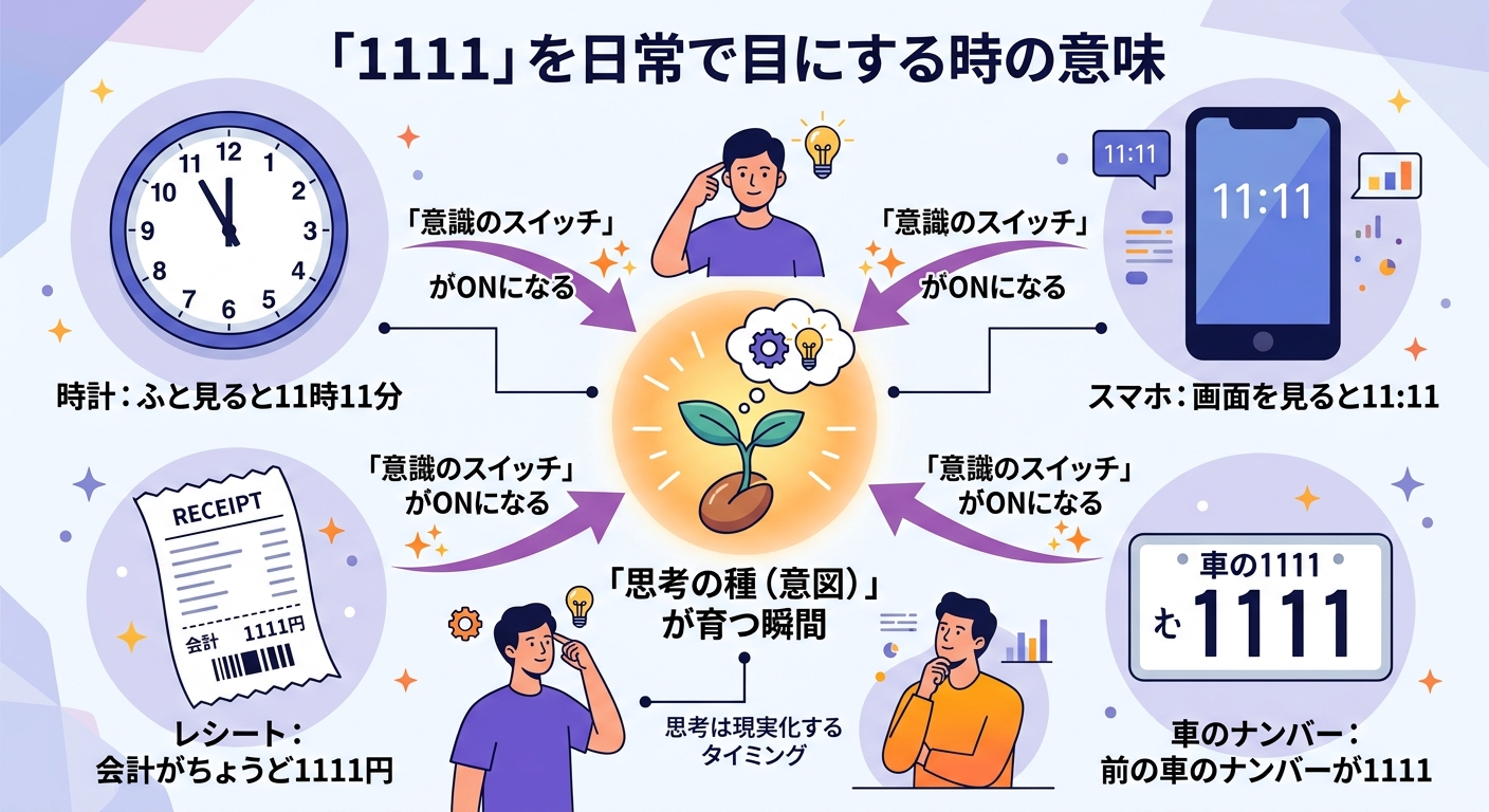 日常の様々な場所で1111に出会い