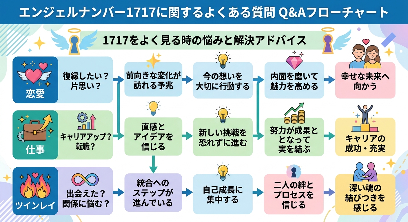 エンジェルナンバー1717をよく見る際の悩み別解決フローチャート