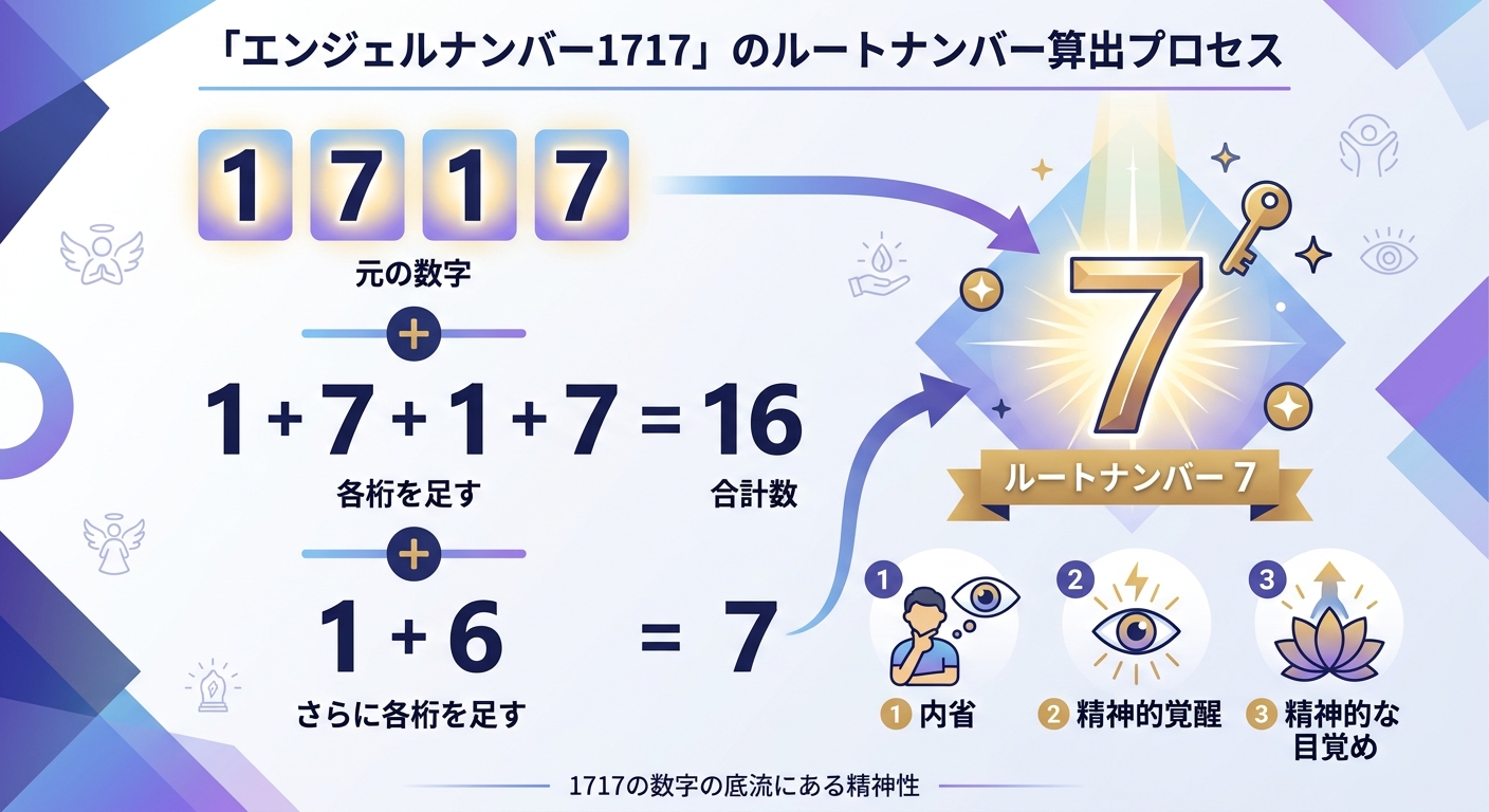 エンジェルナンバー1717のルートナンバーが7になる計算過程